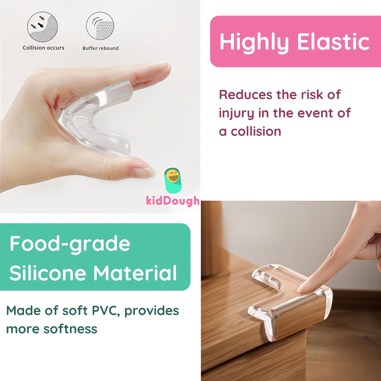KidDough Corner Protector for Furniture, Table Edge Guards, L Shape, 10 Pack, Baby Safety Corner Cushions