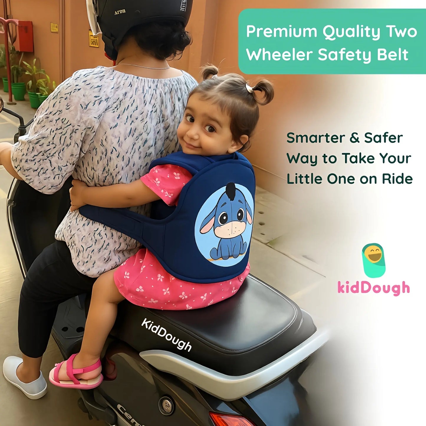 Kiddough Baby Safety Belt for Kids | Two Wheeler Bike/Scooty Belt for Kids Safety, Child Harness Safety Belt with Adjustable Baby Carrier for Toddlers & Baby (Cartoon Blue)
