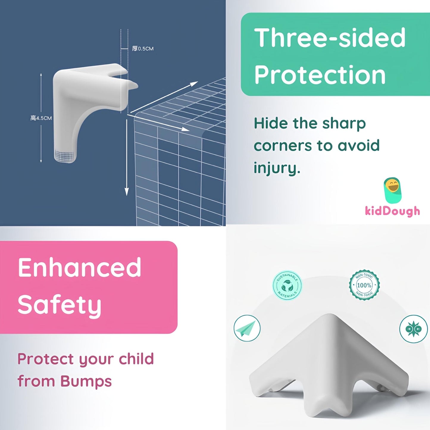 KidDough Corner Guards for Baby Safety, Soft Silicon Table Edge Protectors, Very Soft, 4Pcs/Pack
