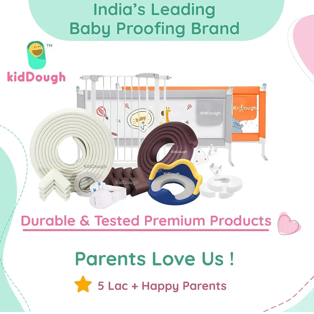 Kiddough Baby Proofing Kit with 2M Edge Protector, 5 Safety Locks, 6 Socket Guards, 2 Door Guards, Wooden
