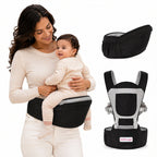 Kiddough Hip Seat Baby Carrier for 0 to 3 yrs with Adjustable Shoulder Straps | Breathable Mesh Fabric | Sling Baby Carrier with Storage Pockets | Adjustable New-Born to Toddler Carrier (Black)