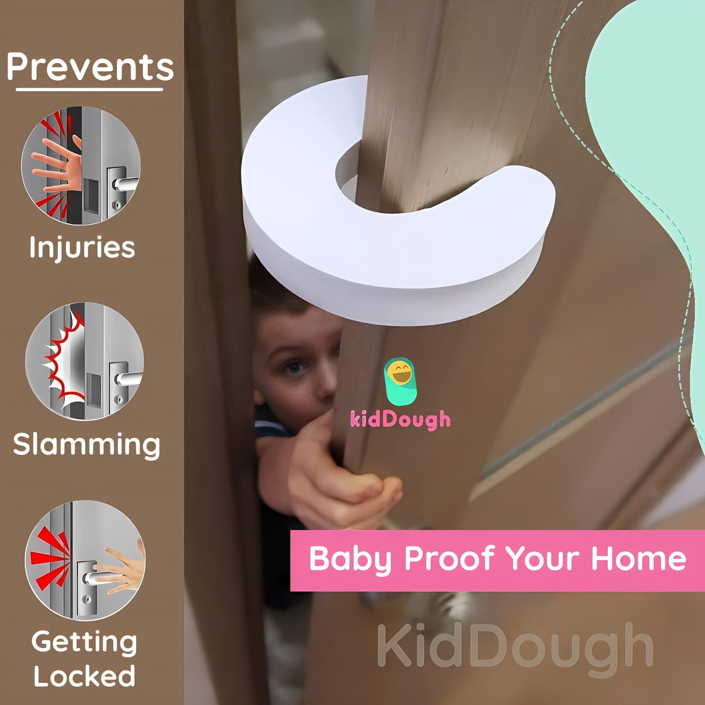 Kiddough Baby Proofing Finger Pinch Door Guard - Pack of 6 White C-Shape