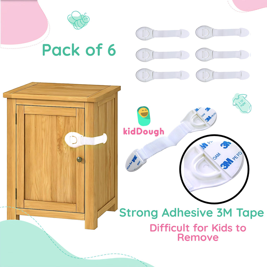 Kiddough Furniture Safety Locks for Kids - Pack of 6, White
