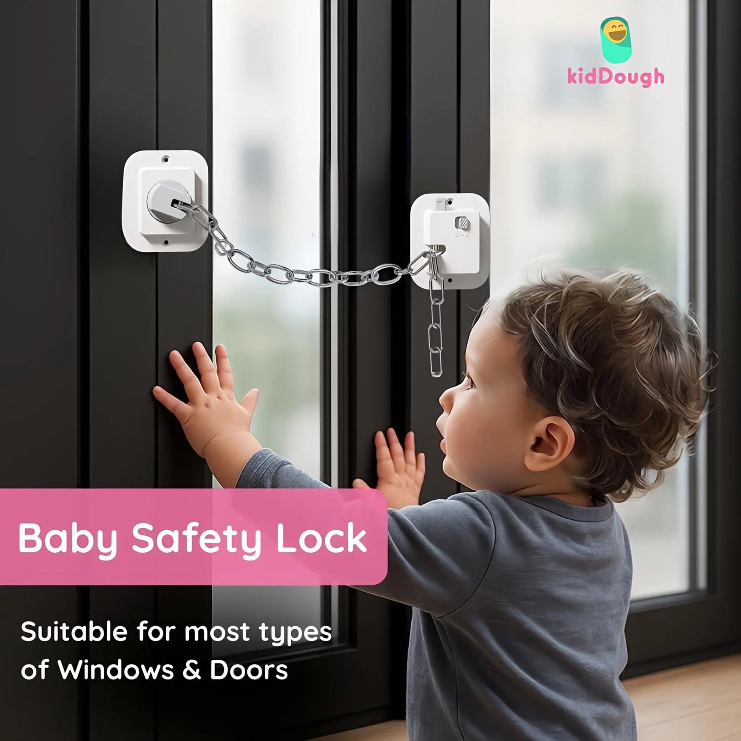 KidDough Door Latch Chain Safety Lock, Door/Window Chain for Secure Home | Ideal for Bedroom, Bathroom, Sliding Doors | Safety Lock for Kids, 1 Piece