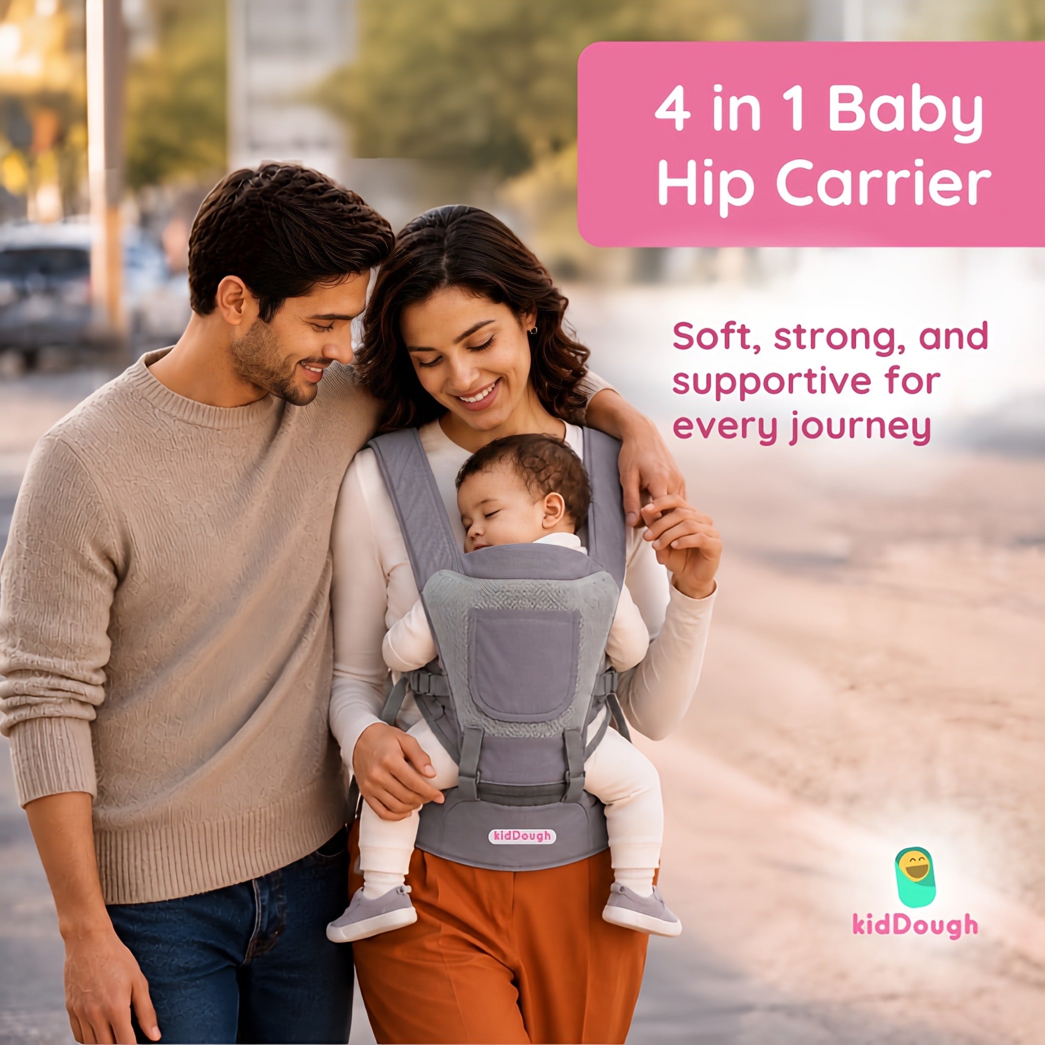 Kiddough Hip Seat Baby Carrier for 0 to 3 yrs with Adjustable Shoulder Straps | Breathable Mesh Fabric | Sling Baby Carrier with Storage Pockets | Adjustable New-Born to Toddler Carrier (Grey) Secondary image