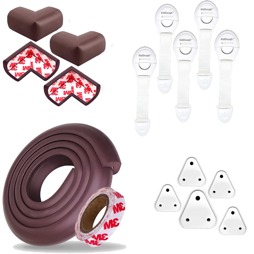 Kiddough Baby Safety Proofing Kit - 2 Meters Safety Strip + 5 Safety Locks + 4 Corner Guards + 6 Socket Guards