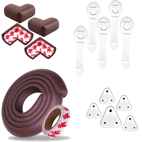 Kiddough Baby Safety Proofing Kit - 2 Meters Safety Strip + 5 Safety Locks + 4 Corner Guards + 6 Socket Guards