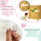 Kiddough Baby Safety Kit - 2 Finger Pinch Door Hinge Guards + 2 C-Shape Door Stopper + 6 Socket Guards + 5 Child Safety Locks For Drawers, Cabinets