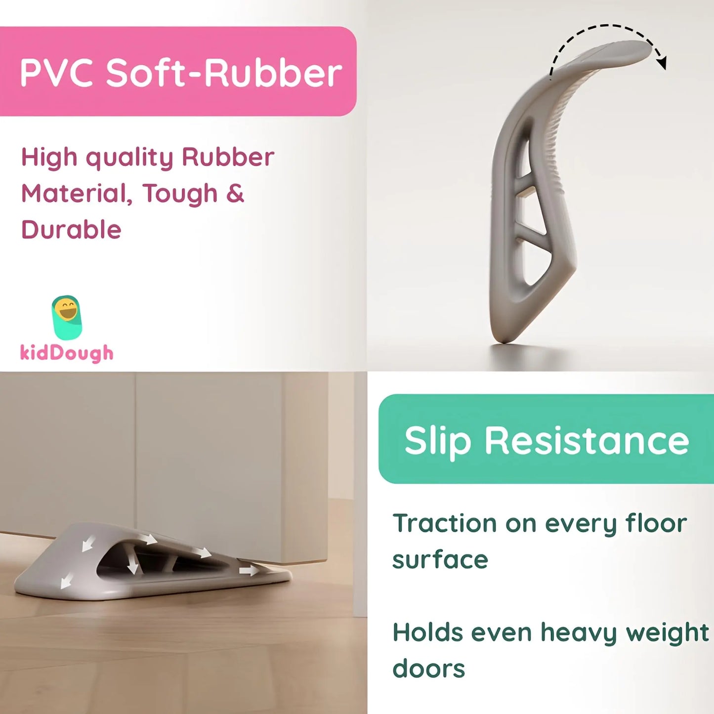 KidDough™ Door Stopper Wedge – Non-Slip Baby Door Safety | Pack of 2