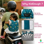 Kiddough Baby Safety Belt for Kids | Two Wheeler Bike/Scooty Belt for Kids Safety, Child Harness Safety Belt with Adjustable Baby Carrier for Toddlers & Baby (Printed Green)