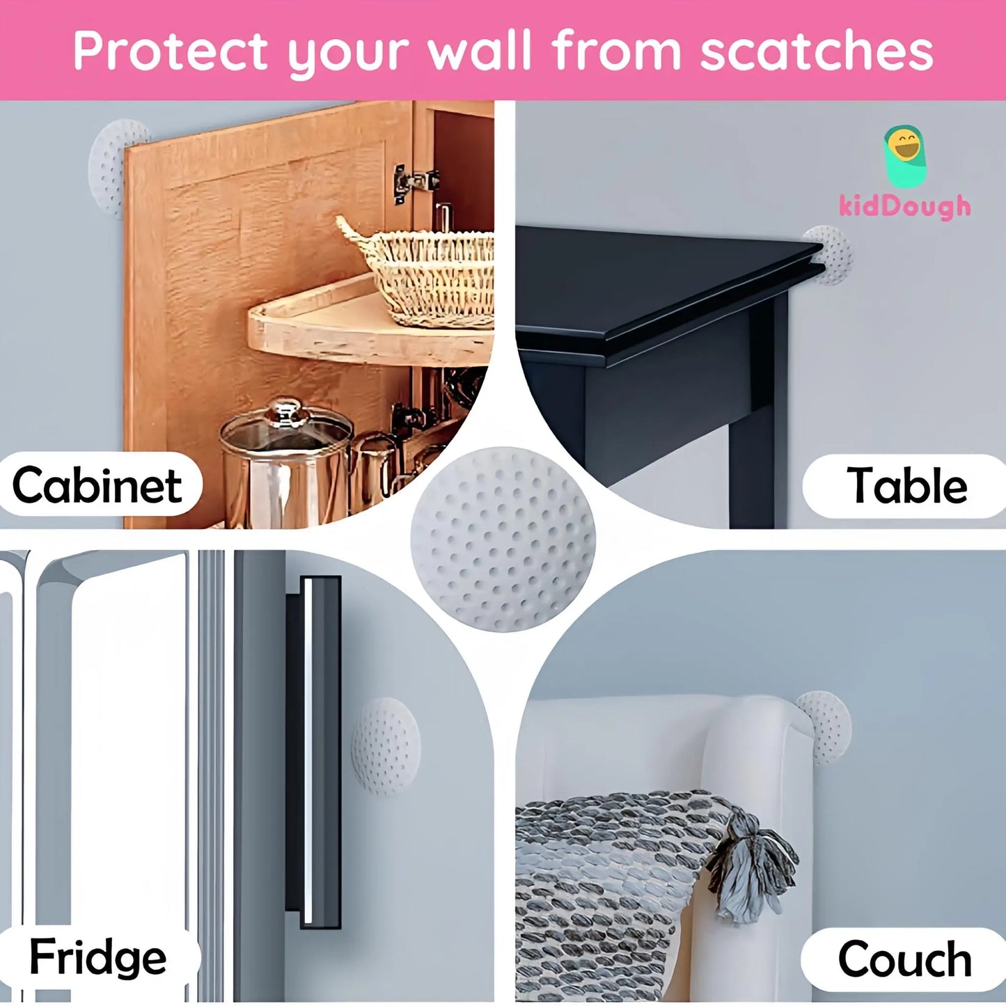 KidDough Door Stopper Bumper, Wall and Door Protection, Noise Reduction (Anti- Collision Silent Pads)