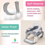 KidDough Potty Training Seat with Ladder, Splash Guard, Handle and Cushion Seat, Polypropylene, Grey, Modern Style, for Kids (Potty Seat 3in 1, Grey)