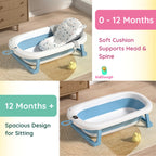 Kiddough Baby Bathtub, Foldable, Non Slip, Durable, Easy to Store and Use with Cushion (Blue (with Cushion))