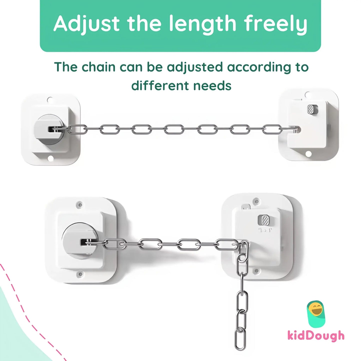 KidDough Door Latch Chain Safety Lock, Door/Window Chain for Secure Home | Ideal for Bedroom, Bathroom, Sliding Doors | Safety Lock for Kids, 1 Piece