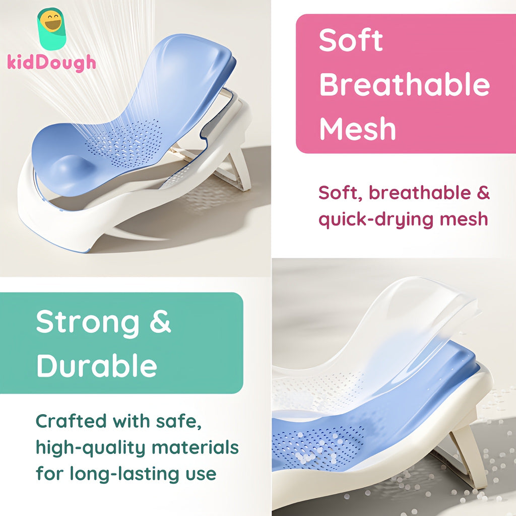Kiddough Baby Bather, Non-Slip, Adjustable, Foldable, Durable (Blue)
