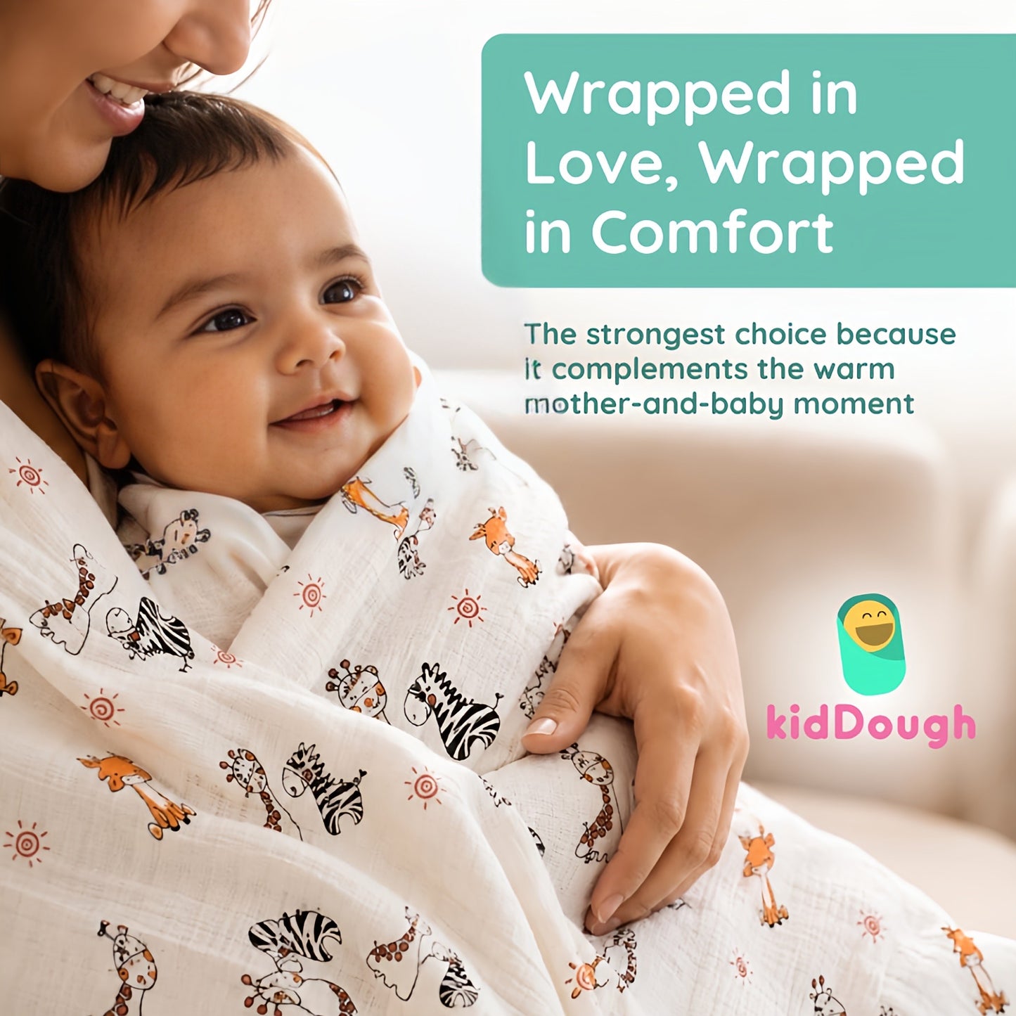 KidDough Ultra-Soft Muslin Baby Blanket for All-Seasons | Soft, Breathable, Lightweight Baby Quilt, Receiving Blanket, Bath Towel, Stroller Cover | 105x105cm for 0-2 Years (Giraffe)