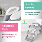 KidDough Potty Training Seat with Ladder, Splash Guard, Handle and Cushion Seat, Polypropylene, Grey, Modern Style, for Kids (Potty Seat with Ladder, Grey)