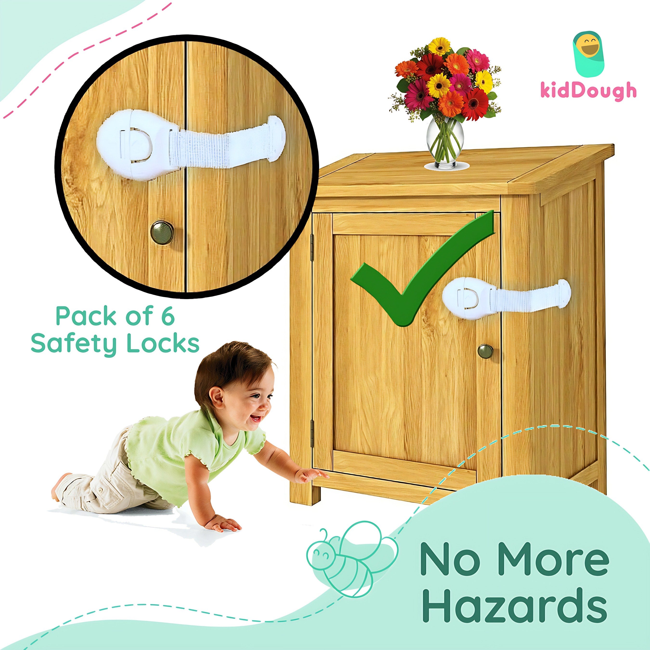 Kiddough Furniture Safety Locks for Kids - Pack of 6, White Secondary image