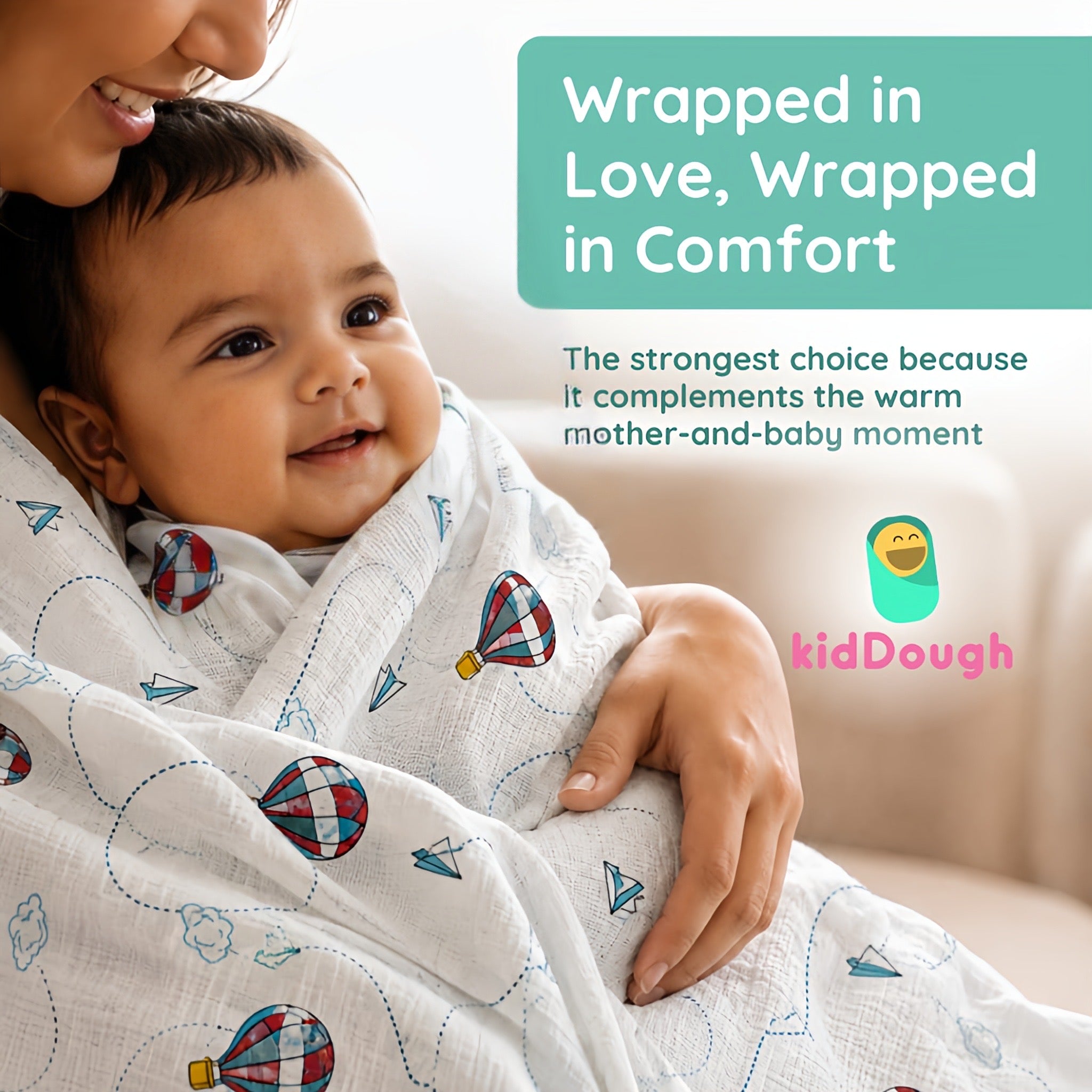 KidDough 100% Cotton Muslin Baby Blanket – Parashoot Print, 105 × 105 cm