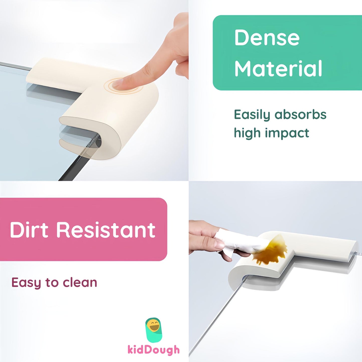 KidDough U-Shape Corner Guards for Kids Safety, Table Corners Edge Protector, Baby Proofing Edge & Corner Guards, for Thin Table Tops, White (8pcs/Pack)