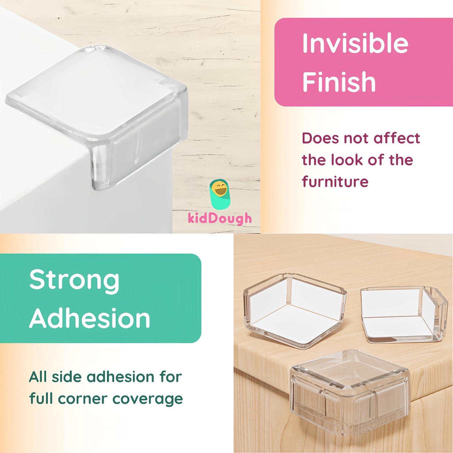 KidDough Corner Guards for Baby Safety, Transparent, Corner Protector for Furniture, Table Edge Guards, 10
