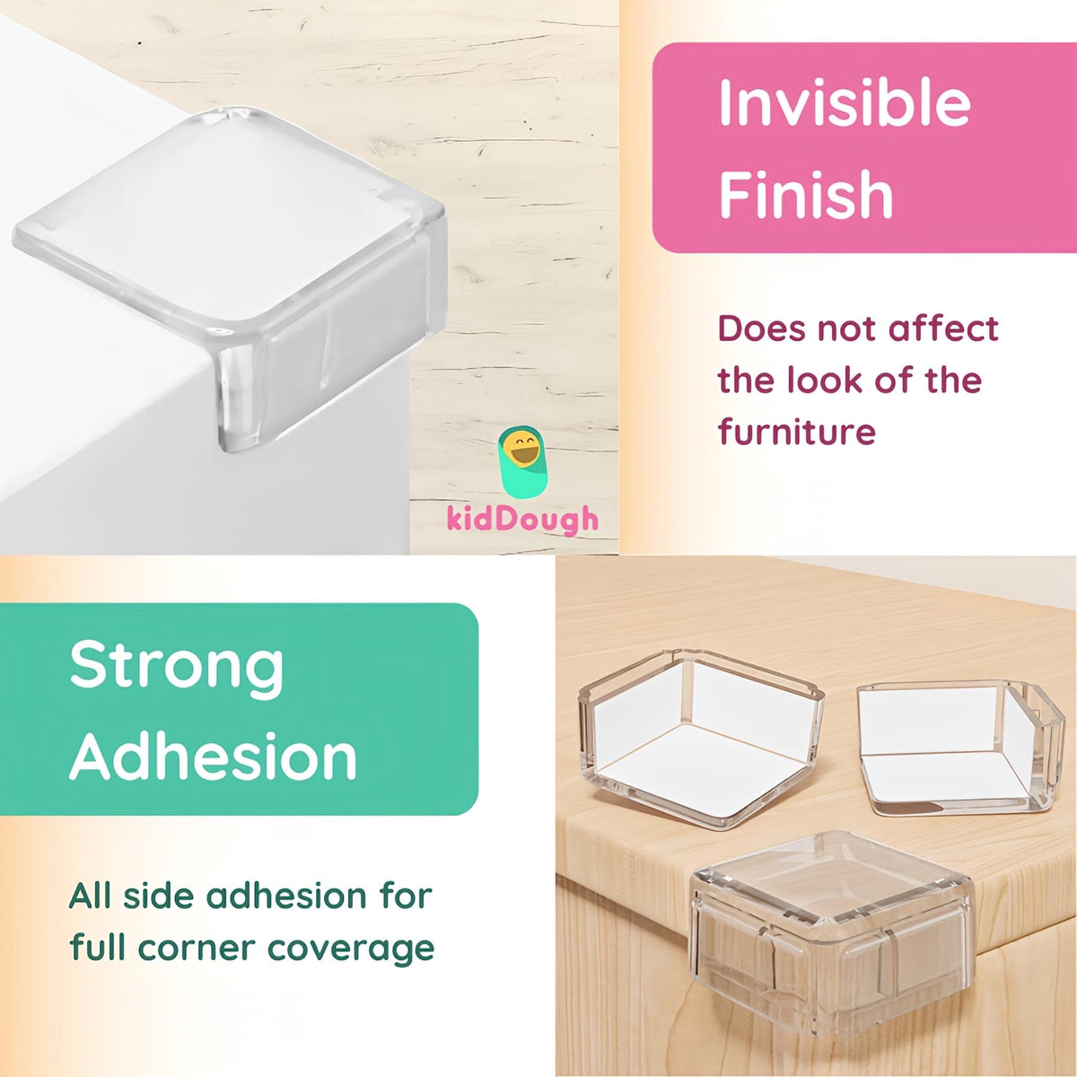 KidDough Corner Guards for Baby Safety, Transparent, Corner Protector for Furniture, Table Edge Guards, 10