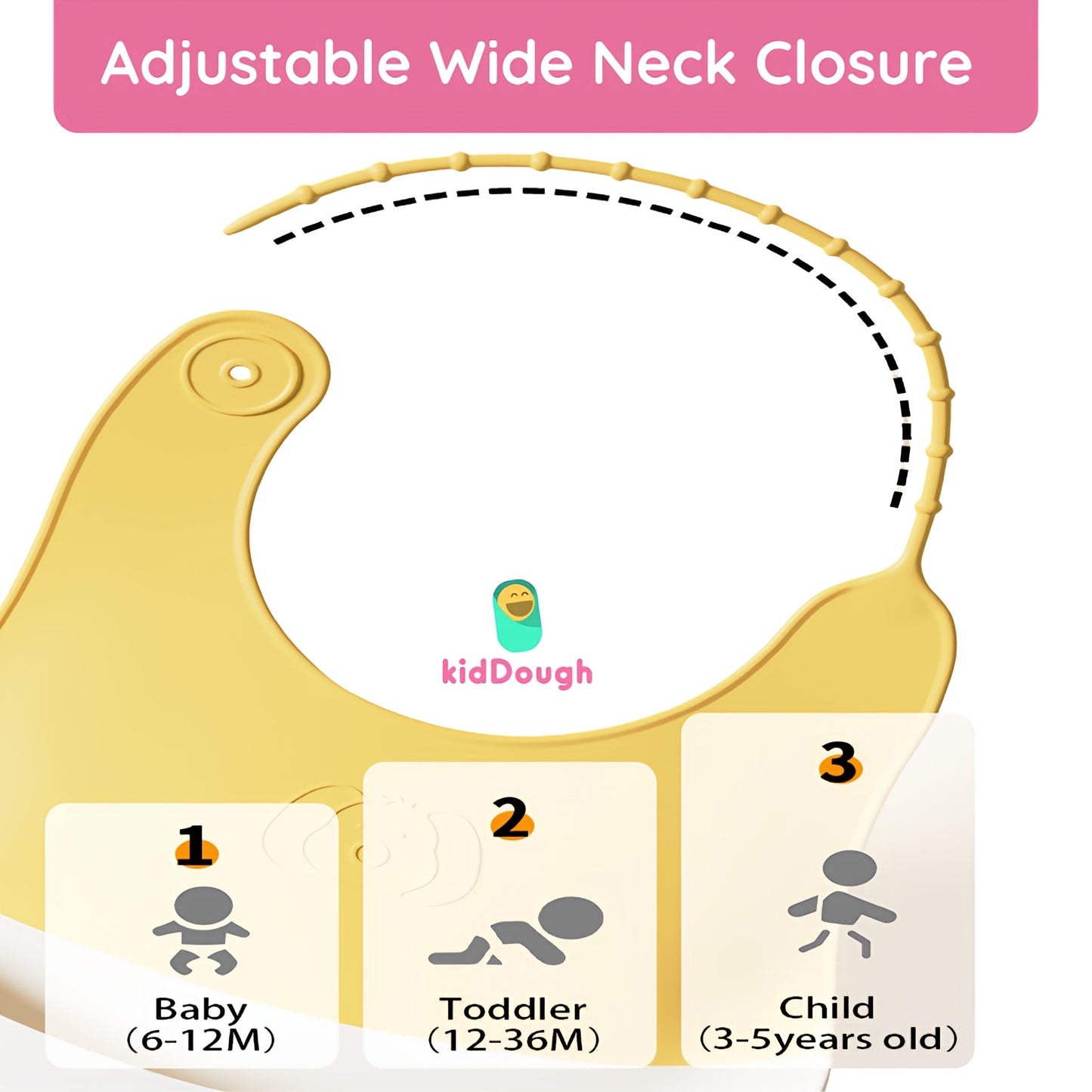 KidDough Silicone Baby Bib for Feeding & Weaning Babies & Toddlers | Waterproof, Washable & Reusable | Easy Cleaning, Lightweight, Adjustable Neckline with Buttons, Mess-Free Bib