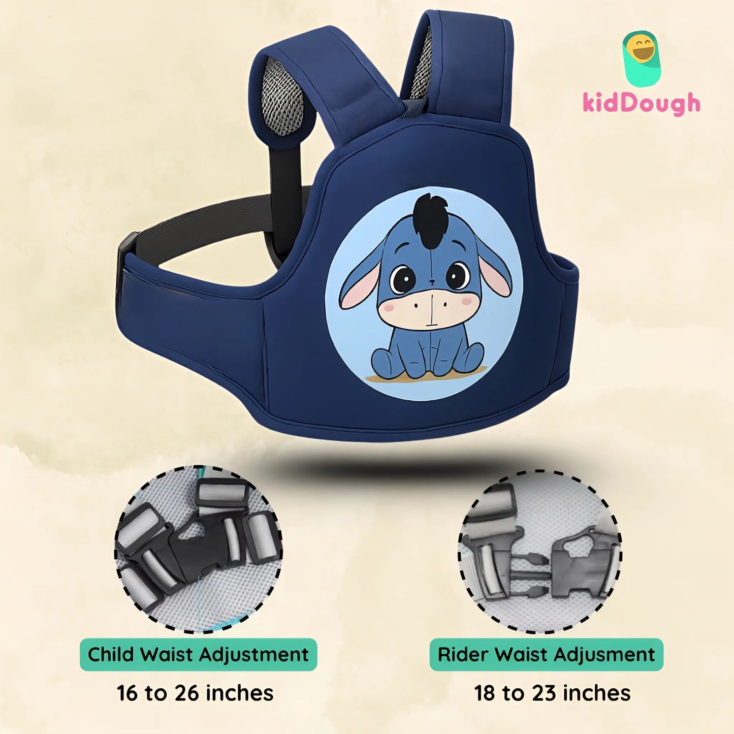 Kiddough Baby Safety Belt for Kids | Two Wheeler Bike/Scooty Belt for Kids Safety, Child Harness Safety Belt with Adjustable Baby Carrier for Toddlers & Baby (Cartoon Blue)