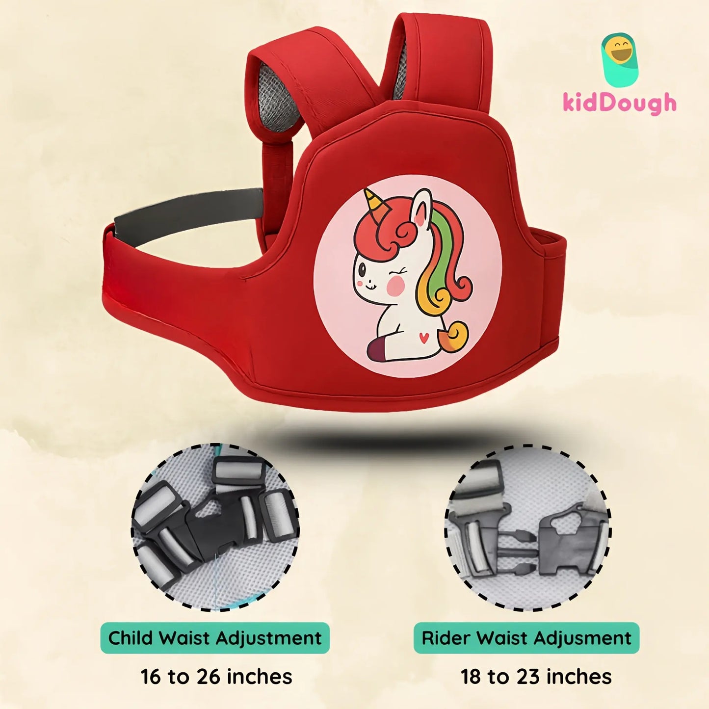 Kiddough Baby Safety Belt for Kids | Two Wheeler Bike/Scooty Belt for Kids Safety, Child Harness Safety Belt with Adjustable Baby Carrier for Toddlers & Baby (Cartoon Red)
