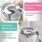 KidDough Potty Training Seat with Ladder, Splash Guard, Handle and Cushion Seat, Polypropylene, Grey, Modern Style, for Kids (Potty Seat with Ladder, Grey)
