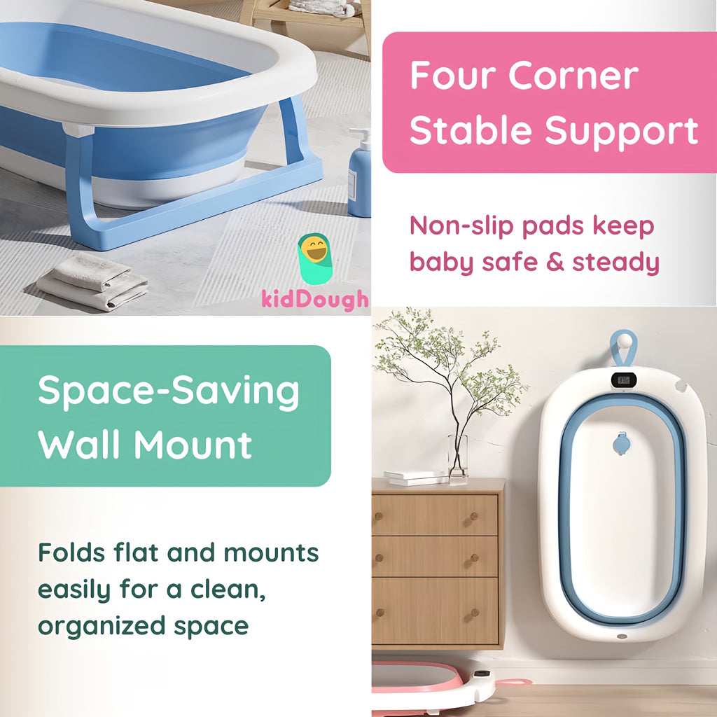 Kiddough Baby Bathtub, Foldable, Non Slip, Durable, Easy to Store and Use with Cushion (Blue (without Cushion))
