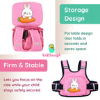 KidDough Baby Safety Belt for Two Wheeler Bike/Scooty | Harness Safety Belt for Kids Safety | Strong Buckles with Adjustable Straps and Double Stiching for Extra Safety (With Storage (Pink))