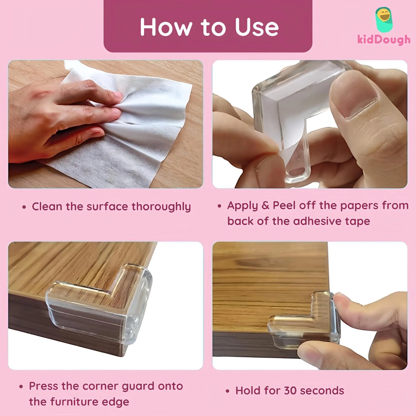 KidDough Corner Protector for Furniture, Table Edge Guards, L Shape, 10 Pack, Baby Safety Corner Cushions