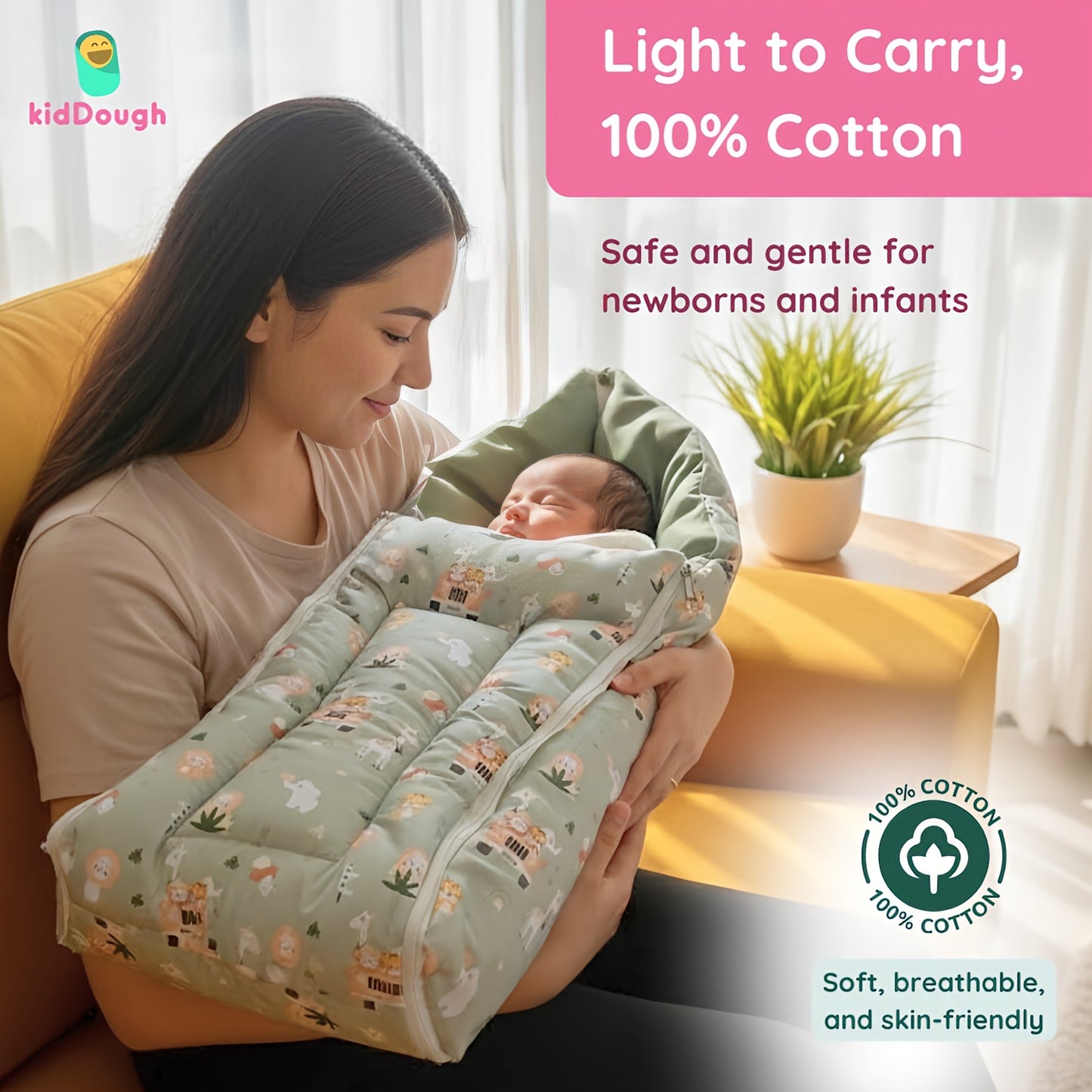 Kiddough Sleeping Bag for Infant | Soft Breathable 100% Cotton Baby Carrier for New Born/Foldable & Washable Unisex Baby Sleeping Bag 0 Months- 12 Months