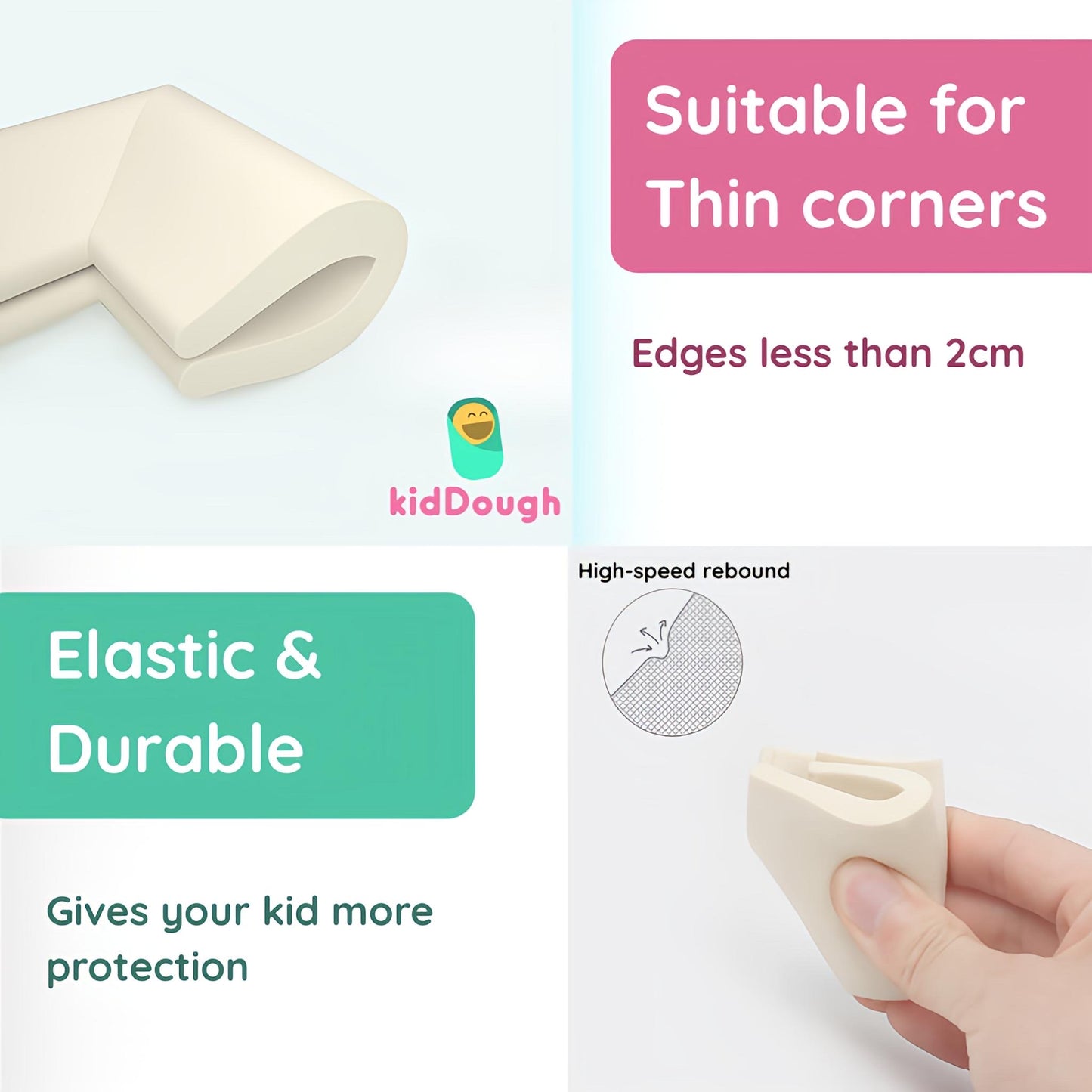 KidDough U-Shape Corner Guards for Kids Safety, Table Corners Edge Protector, Baby Proofing Edge & Corner Guards, for Thin Table Tops, White (8pcs/Pack)