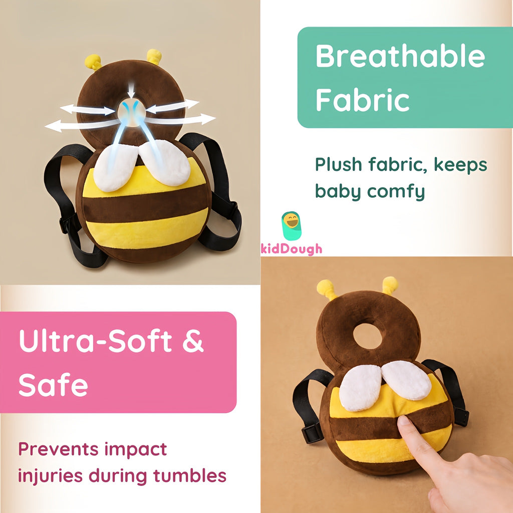 KidDough Bee Shape Head Protector, Cushioned Backpack for Babies | 6 Months - 36 Months | Lightweight