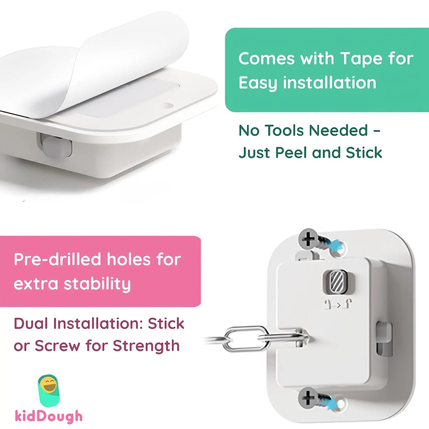 KidDough Door Latch Chain Safety Lock, Door/Window Chain for Secure Home | Ideal for Bedroom, Bathroom, Sliding Doors | Safety Lock for Kids, 1 Piece