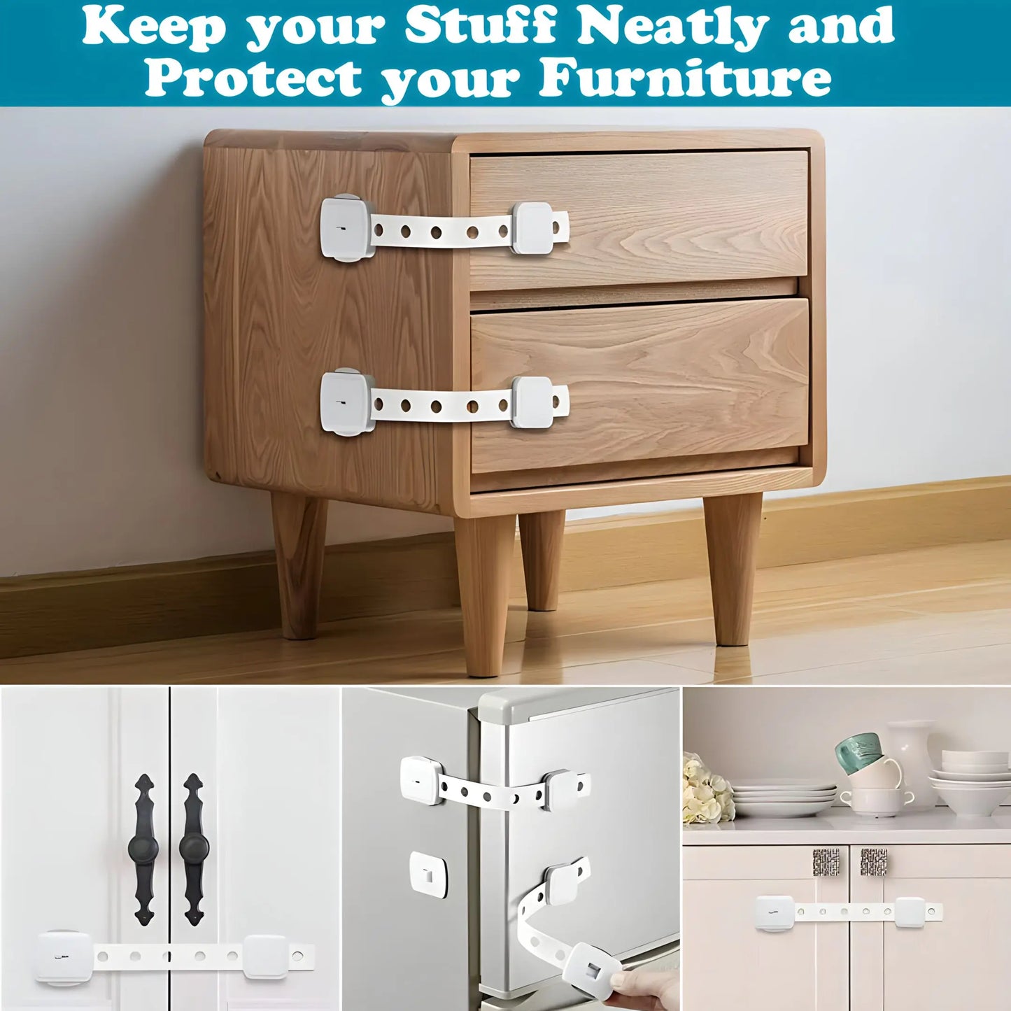 Kiddough Furniture Dual Safety Locks For Kids - Pack Of 4 Locks, Double Lock System