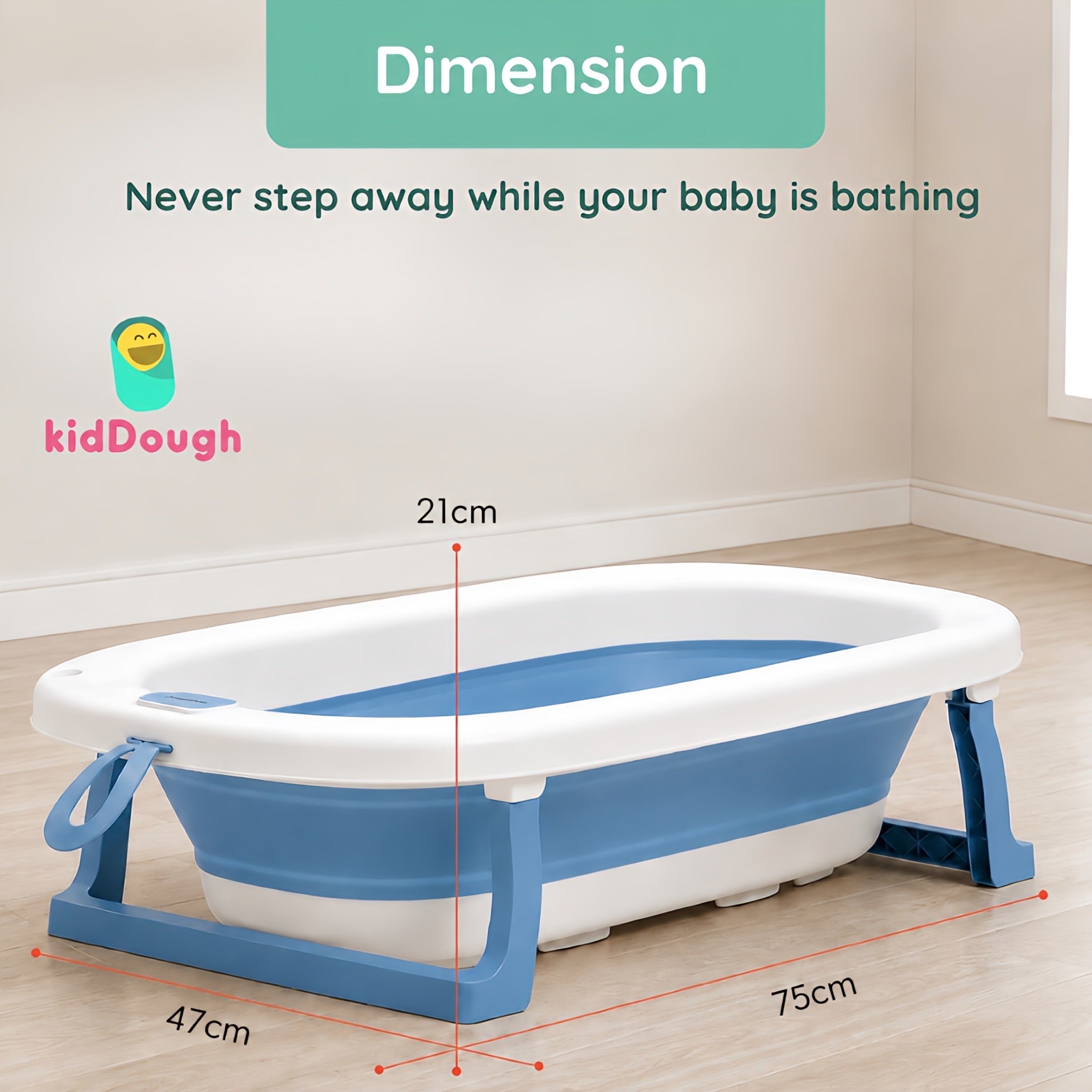 Kiddough Baby Bathtub, Foldable, Non Slip, Durable, Easy to Store and Use with Cushion (Blue (without Cushion))