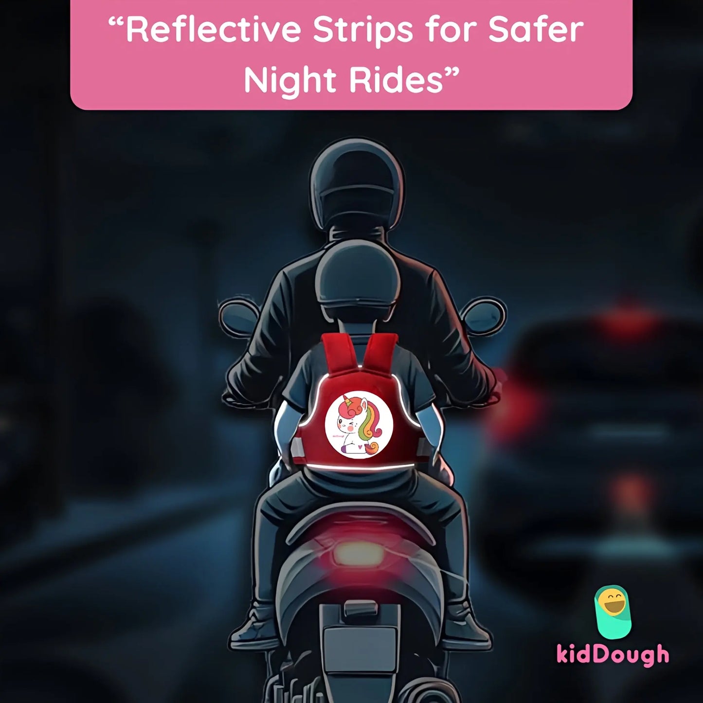 Kiddough Baby Safety Belt for Kids | Two Wheeler Bike/Scooty Belt for Kids Safety, Child Harness Safety Belt with Adjustable Baby Carrier for Toddlers & Baby (Cartoon Red)