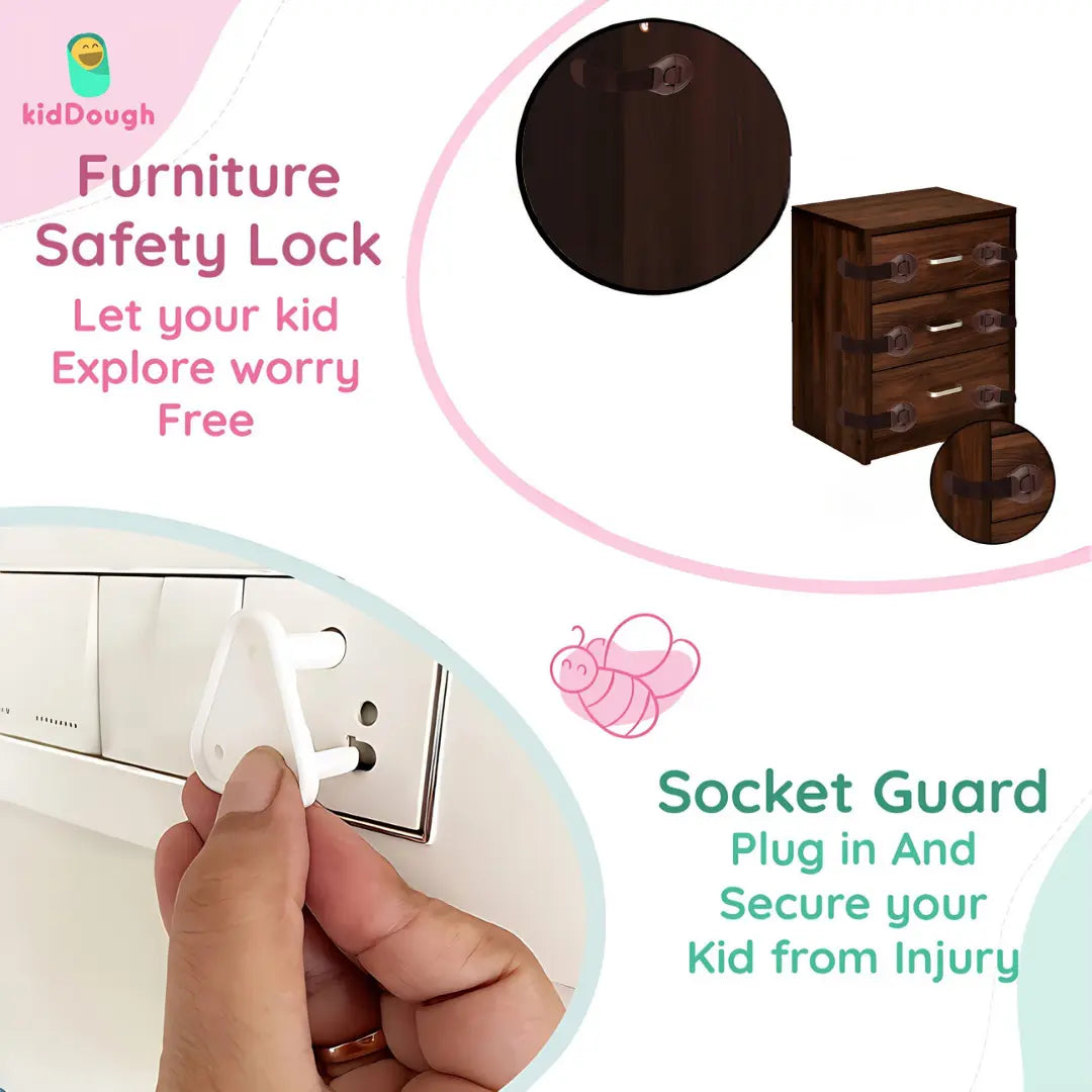KIddough Baby Proofing Kit with 2M Edge Protector, 5 Safety Locks, 6 Socket Guards, 2 Door Guards, Brown