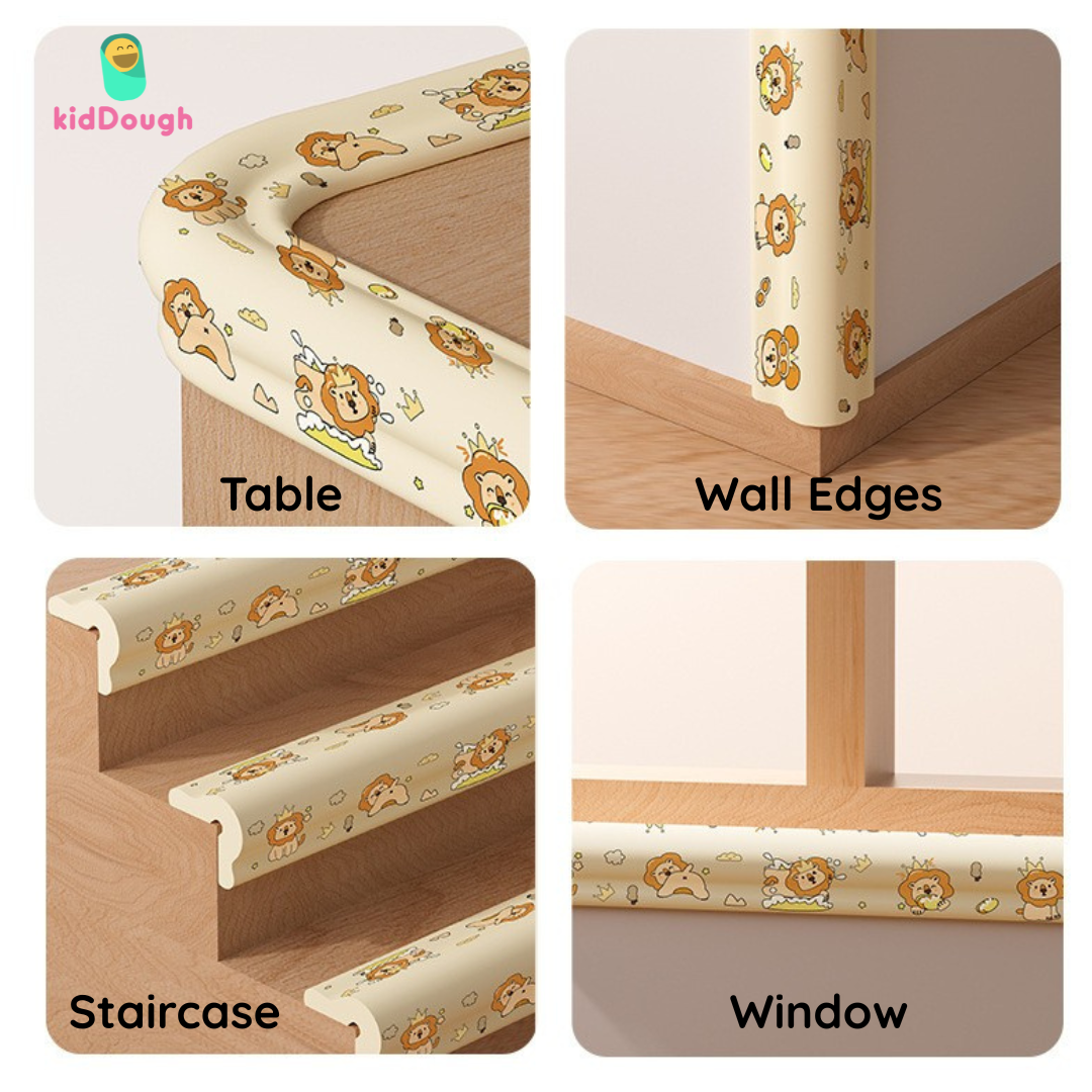 KidDough Baby Proofing Printed L-Shape Flat Edge Protector - 2 Meters Safety Strip, Dense Edge Guard for Kids Safety, Shock Absorbant Edge Protector, Baby Safety Products (Cartoon)