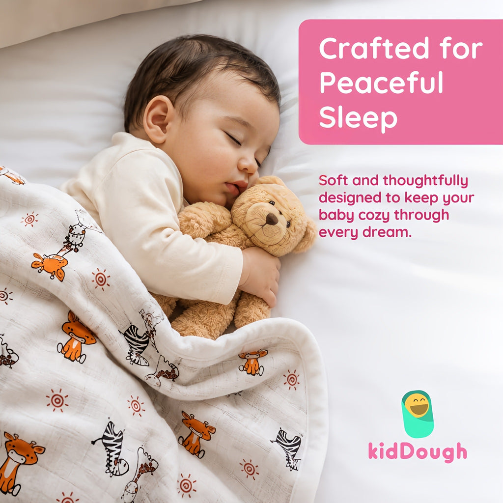 KidDough Ultra-Soft Muslin Baby Blanket for All-Seasons | Soft, Breathable, Lightweight Baby Quilt, Receiving Blanket, Bath Towel, Stroller Cover | 105x105cm for 0-2 Years (Giraffe)