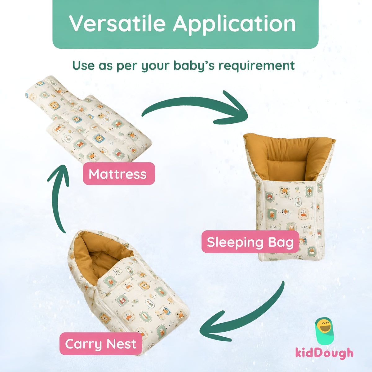 Kiddough Sleeping Bag for Infant | Soft Breathable 100% Cotton Baby Carrier for New Born/Foldable & Washable Unisex Baby Sleeping Bag (Off-White) 0 Months- 12 Months