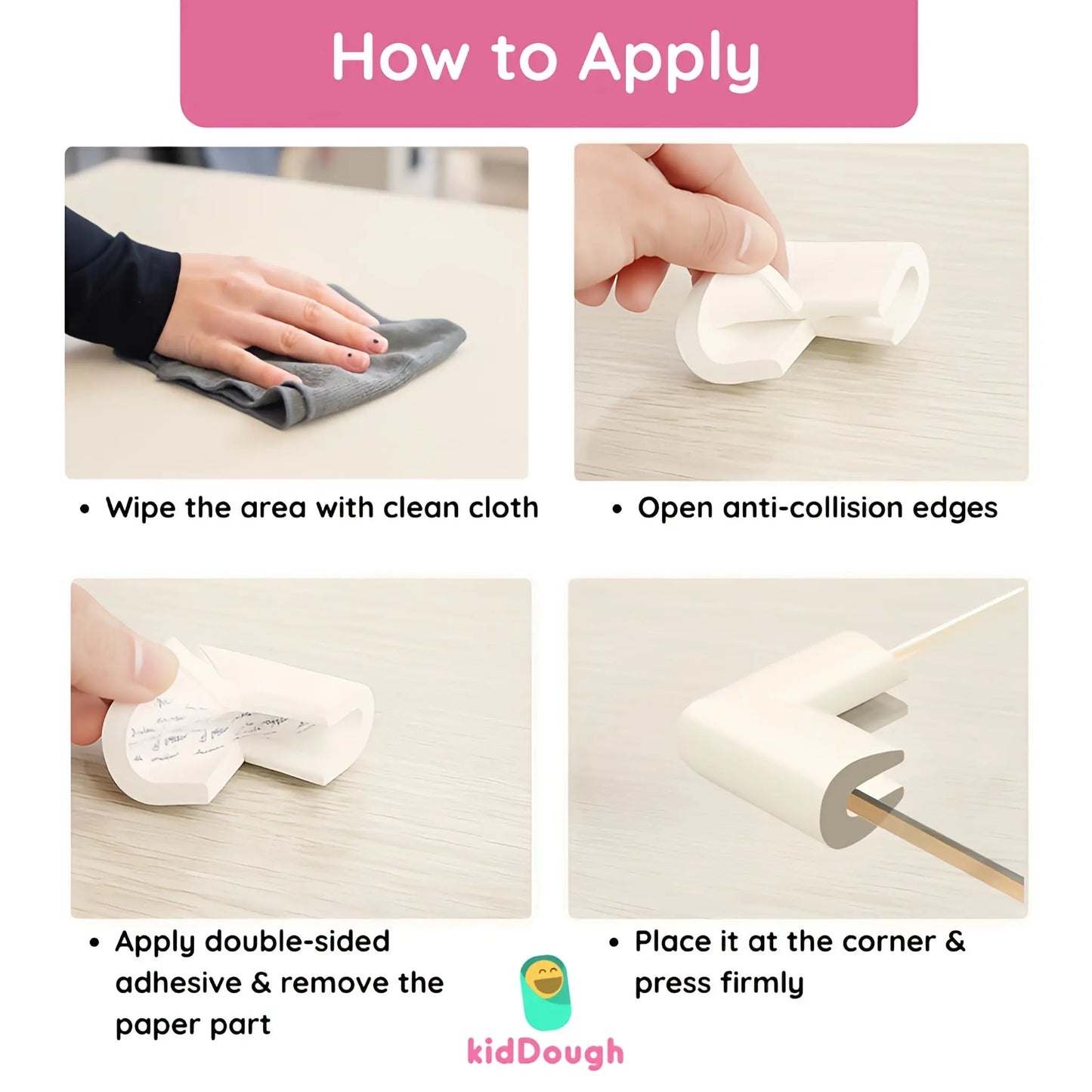 KidDough U-Shape Corner Guards for Kids Safety, Table Corners Edge Protector, Baby Proofing Edge & Corner Guards, for Thin Table Tops, White (8pcs/Pack)
