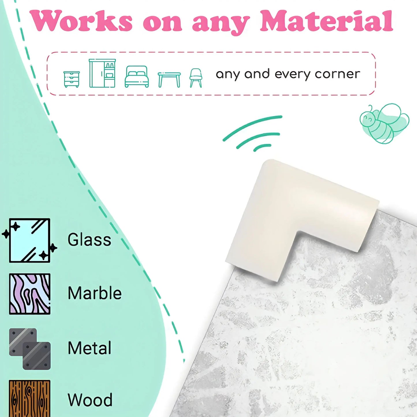 KidDough U-Shape Corner Guards for Kids Safety, Table Corners Edge Protector, Baby Proofing Edge & Corner Guards, for Thin Table Tops, White (8pcs/Pack)