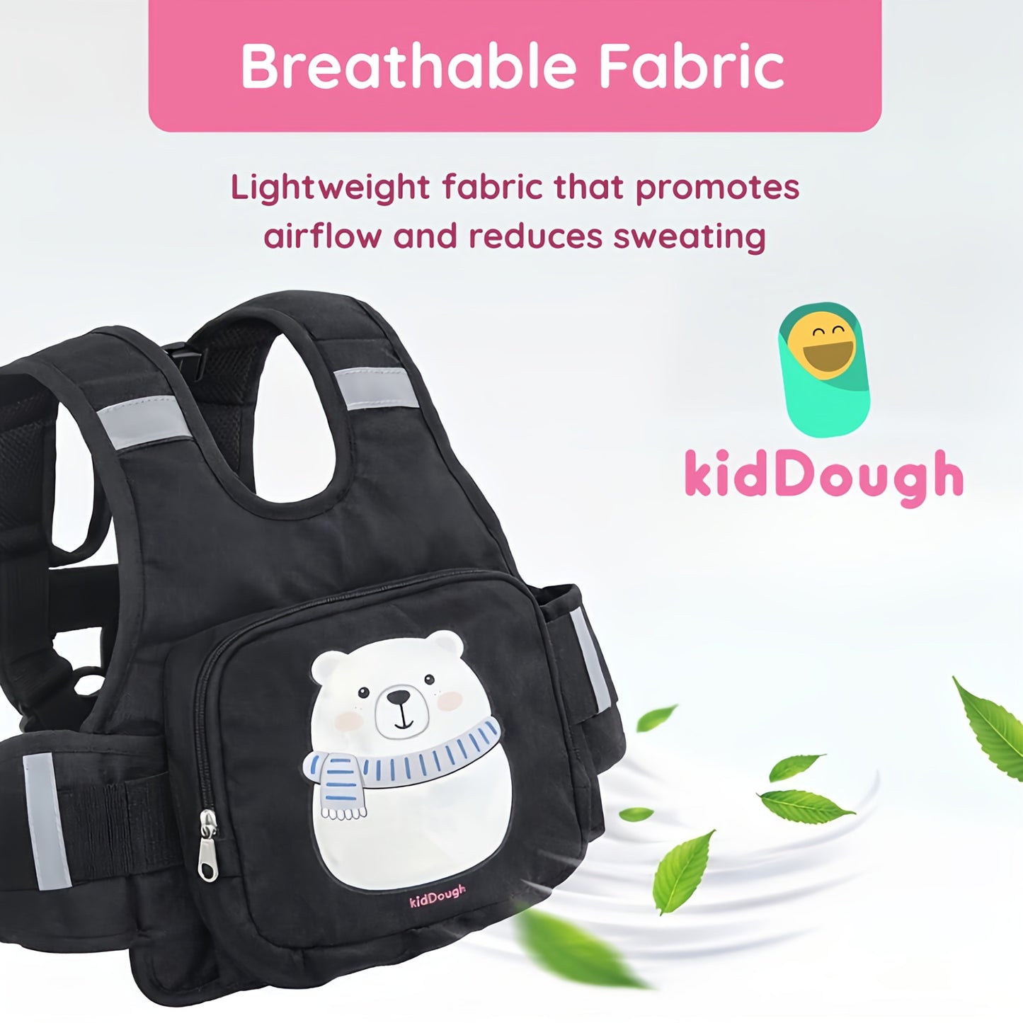 KidDough Baby Safety Belt for Two Wheeler Bike/Scooty | Harness Safety Belt for Kids Safety | Strong Buckles with Adjustable Straps and Double Stiching for Extra Safety (With Storage (Black))