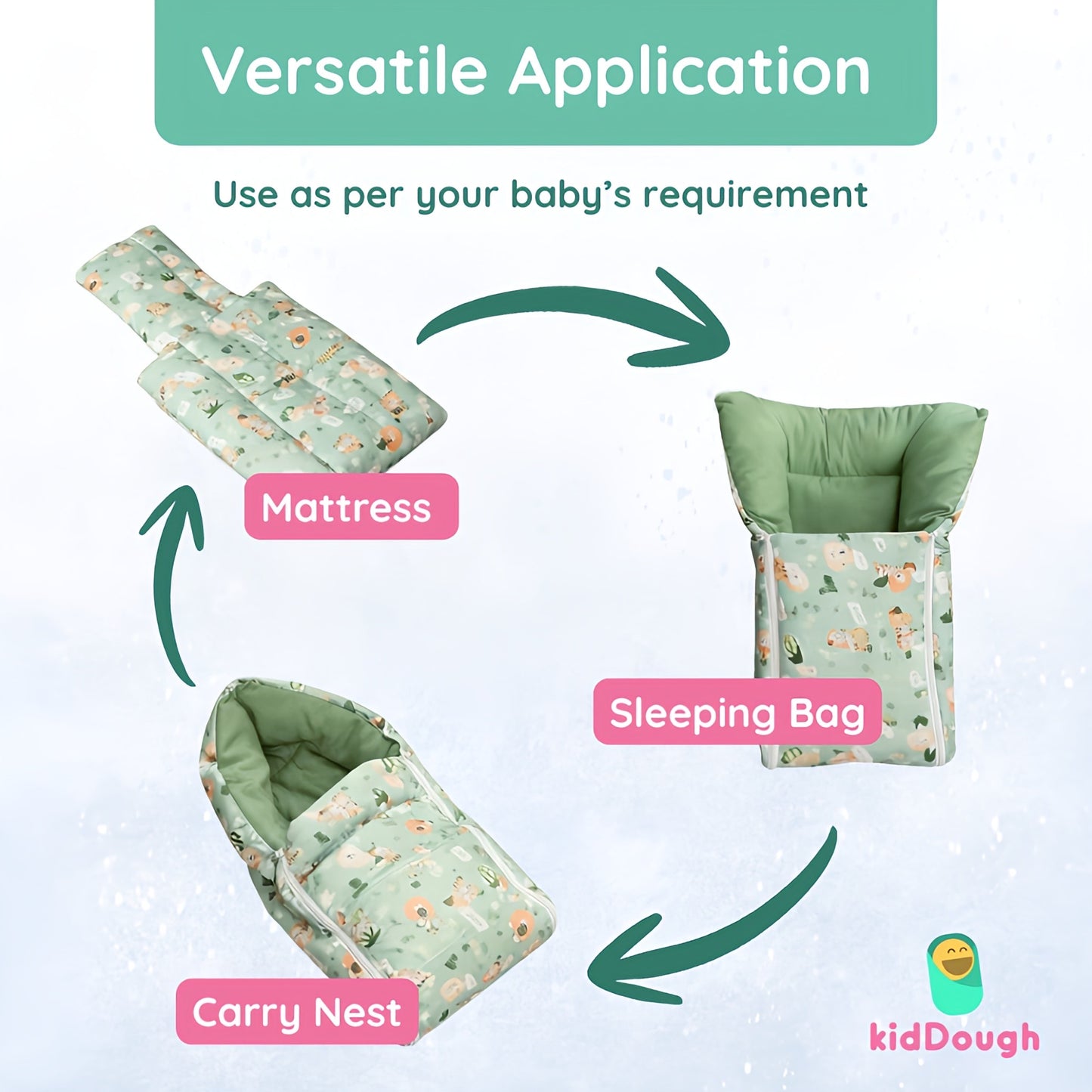 Kiddough Sleeping Bag for Infant | Soft Breathable 100% Cotton Baby Carrier for New Born/Foldable & Washable Unisex Baby Sleeping Bag 0 Months- 12 Months