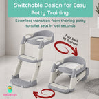 KidDough Potty Training Seat with Ladder, Splash Guard, Handle and Cushion Seat, Polypropylene, Grey, Modern Style, for Kids (Potty Seat 3in 1, Grey)