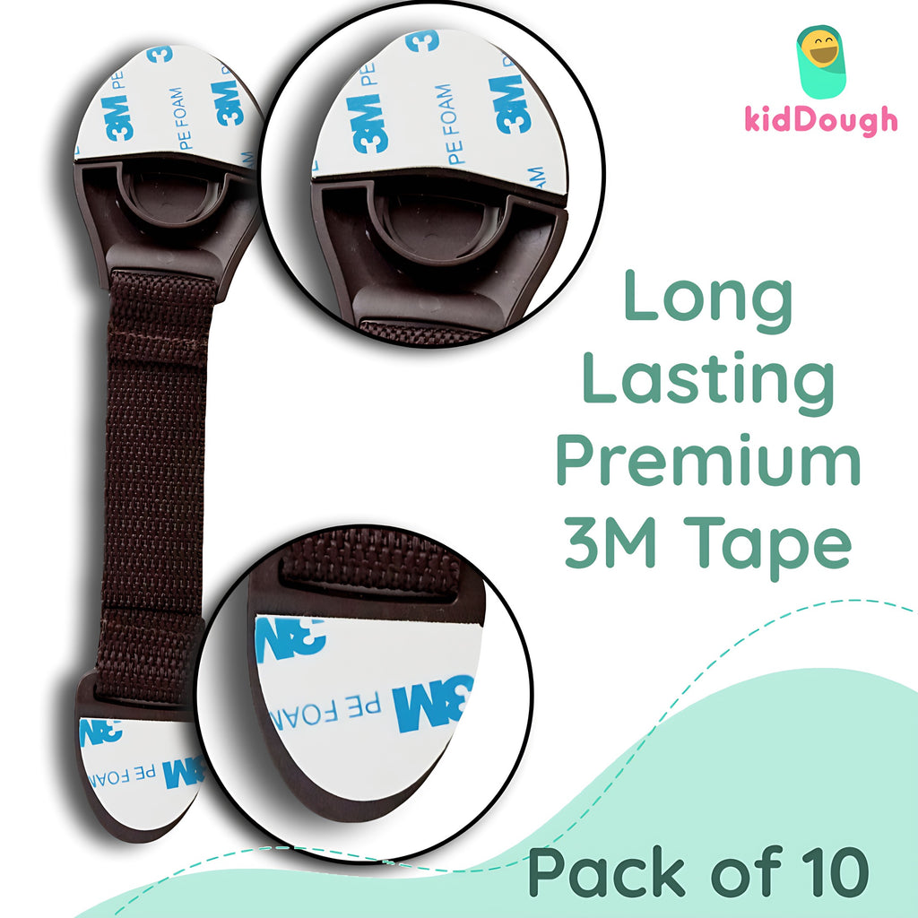 Kiddough Furniture Safety Locks for Kids - Pack of 10, Brown